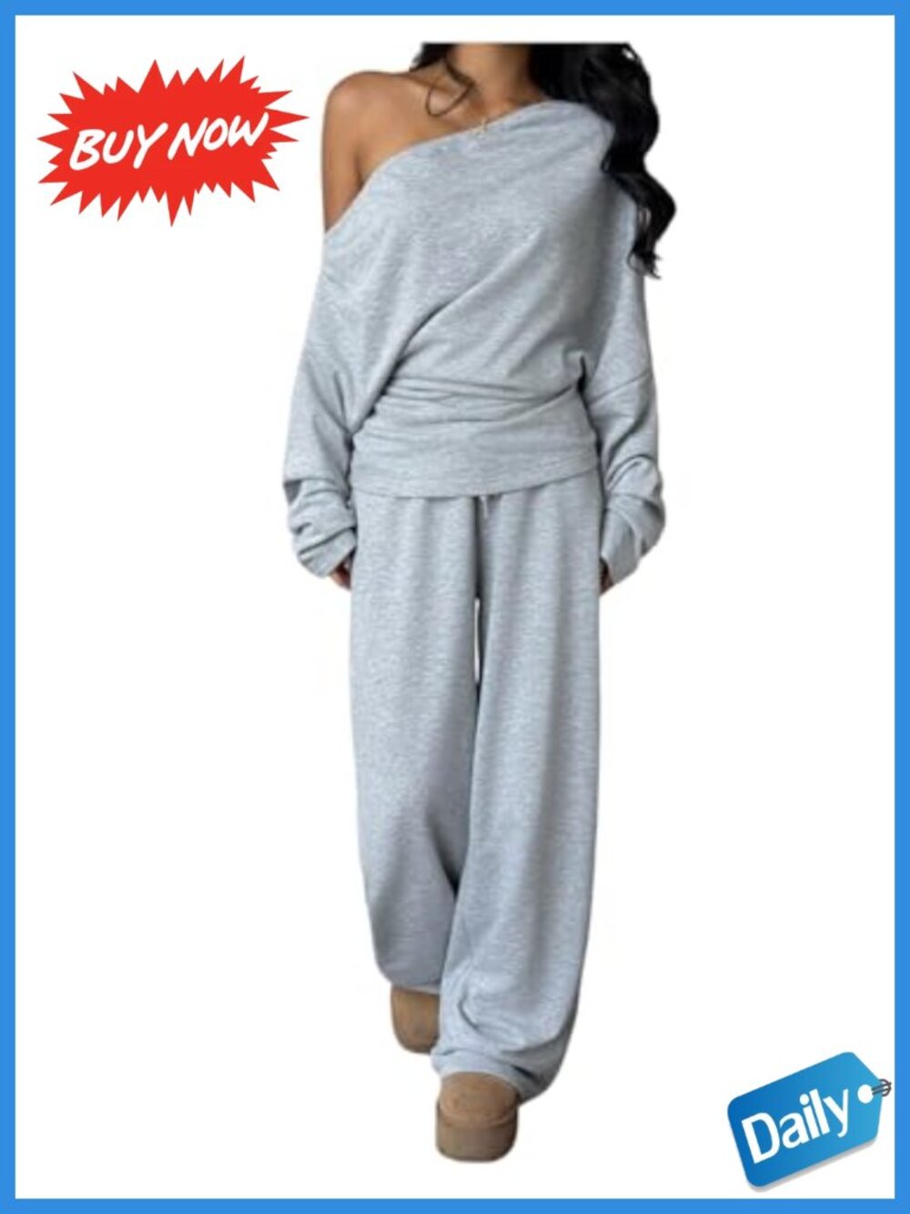 Off Shoulder Sweatshirt and Sweatpants Set 2 Piece Travel Outfit